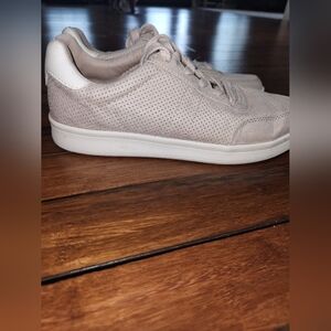 Old Navy Taupe Suede Perforated Sneakers with White Heel